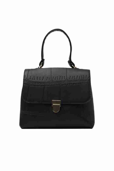 Geanta de dama Sia neagra din piele ecologica cu maner, dimensiuni 20 x 15 x 9 cm