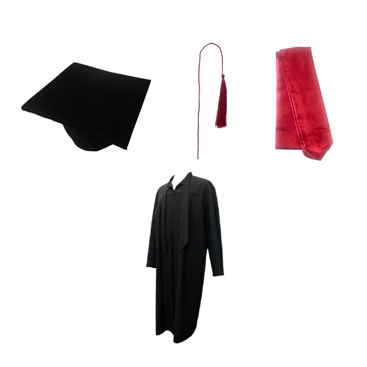 Set absolvire, roba, toca si esarfa, pentru studenti, marime universala, negru si visiniu
