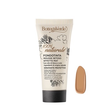 Fond de ten spuma, cu efect mat, cu ulei de Hibiscus, bej inchis - 100% natural, 30 ML, Bottega Verde Fond de ten spuma, cu efect mat, cu ulei de Hibiscus, bej inchis - 100% natural, 30 ML, Bottega Verde