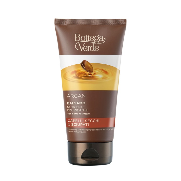 Balsam de Par, Bottega Verde, Pentru Par Fragil, Cu Unt de Argan, Gama Argan, Ingrijire Delicata, Reconstruieste Firele Subtiri, Hidrateaza si Protejeaza, Confera Aspect Matasos, si Rezistenta Sporita, Formula Dermatocosmetica, 150 ML