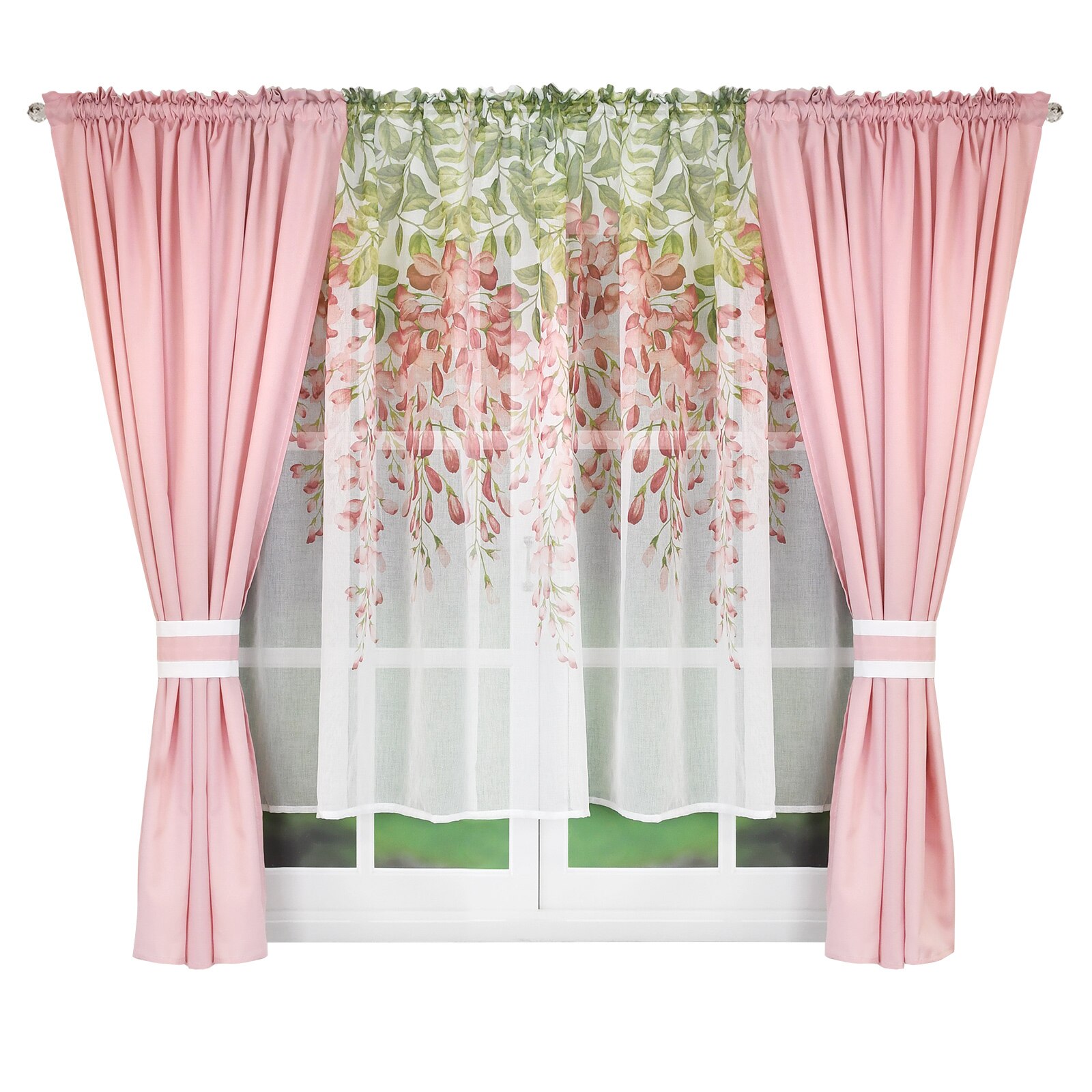 Perdea Flori, 400x155 cm, Roz