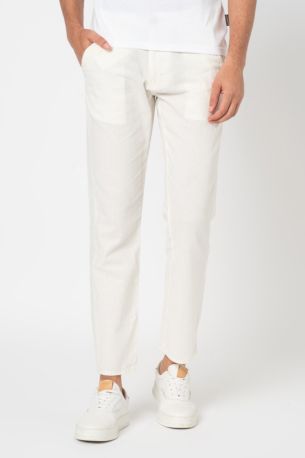 BLEND, Pantaloni din amestec de in, Alb prafuit