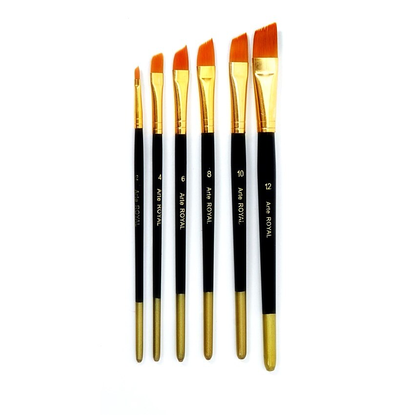 Set 6 pensule cu varf oblic, marimi 1 - 3 - 5 - 7 - 9 - 11