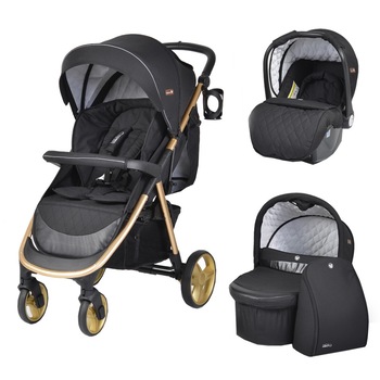 Carucior nou nascuti 3 in 1 NOVOKIDS™ Noble Deluxe, Cadru Aluminiu Gold , Amortizoare, Roti din cauciuc plin AVE, Landou, Scoica auto, Spatar reglabil 3 trepte, Negru cu Imprimeu Carucior nou nascuti 3 in 1 NOVOKIDS™ Noble Deluxe, Cadru Aluminiu Gold , Amortizoare, Roti din cauciuc plin AVE, Landou, Scoica auto, Spatar reglabil 3 trepte, Negru cu Imprimeu