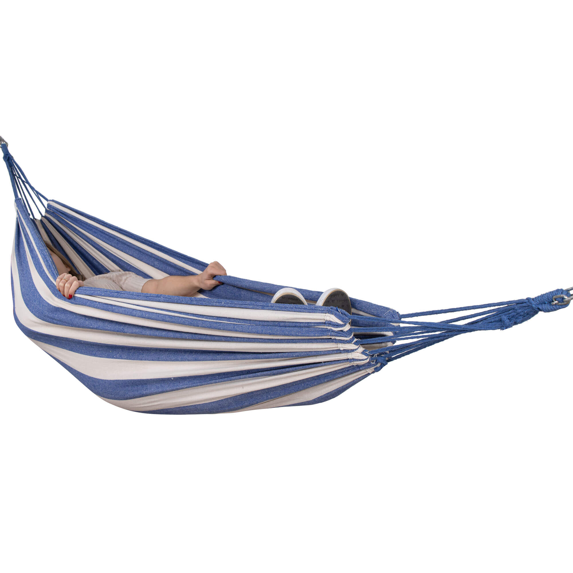 Hamac Dublu Bumbac Poliester Springos 150x200 cm, Albastru-Alb