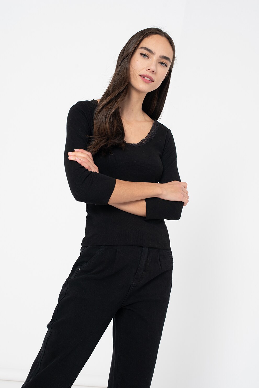 Haily's, Bluza din amestec de modal cu decolteu in V Lona, Negru