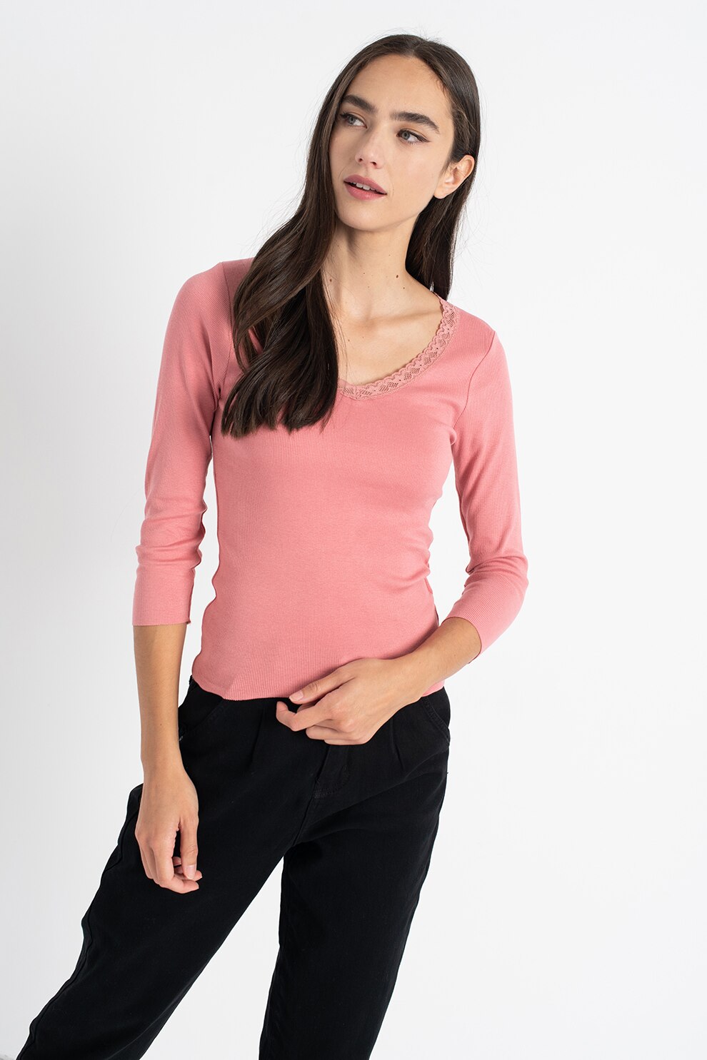 Haily's, Bluza din amestec de modal cu decolteu in V Lona, Roz