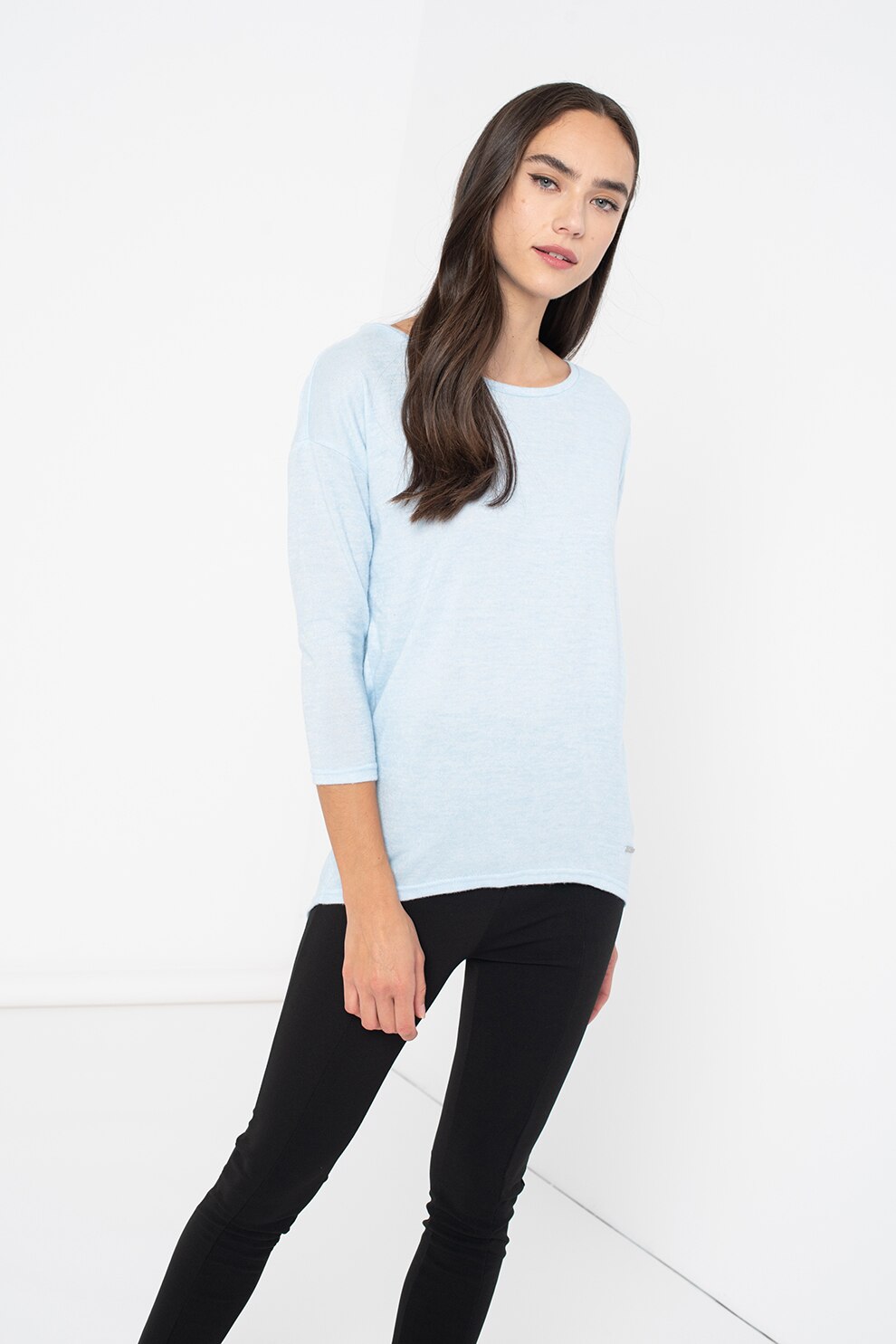 Haily's, Bluza tricotata fin cu maneci 3/4 Mia, Albastru deschis