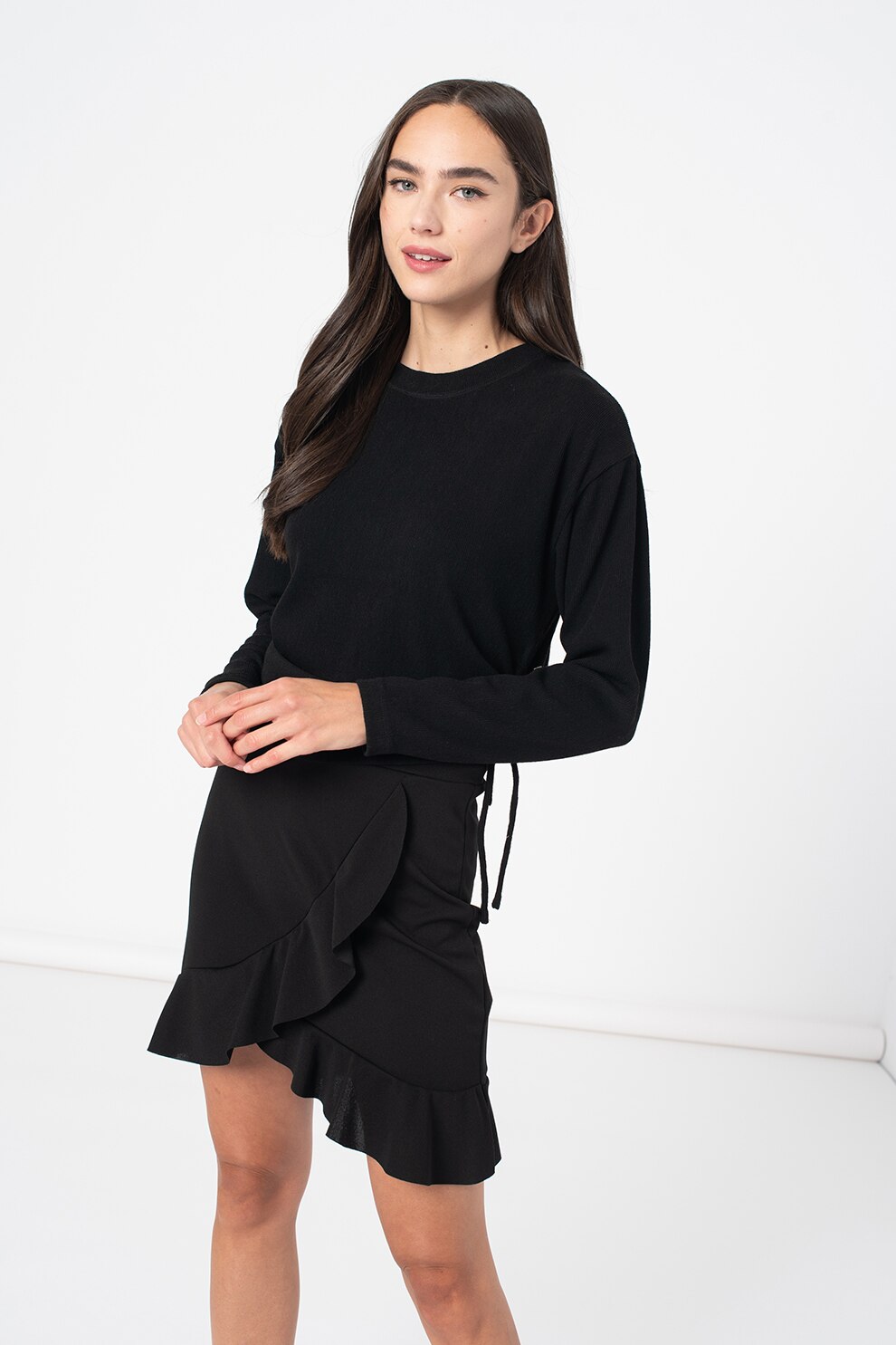 Haily's, Pulover cu decolteu la baza gatului si lungime ajustabila Jolien, Negru