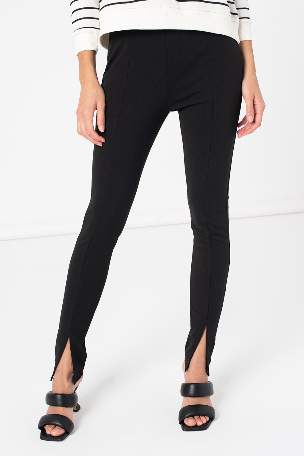 Haily's, Pantaloni slim fit cu slituri frontale, Negru