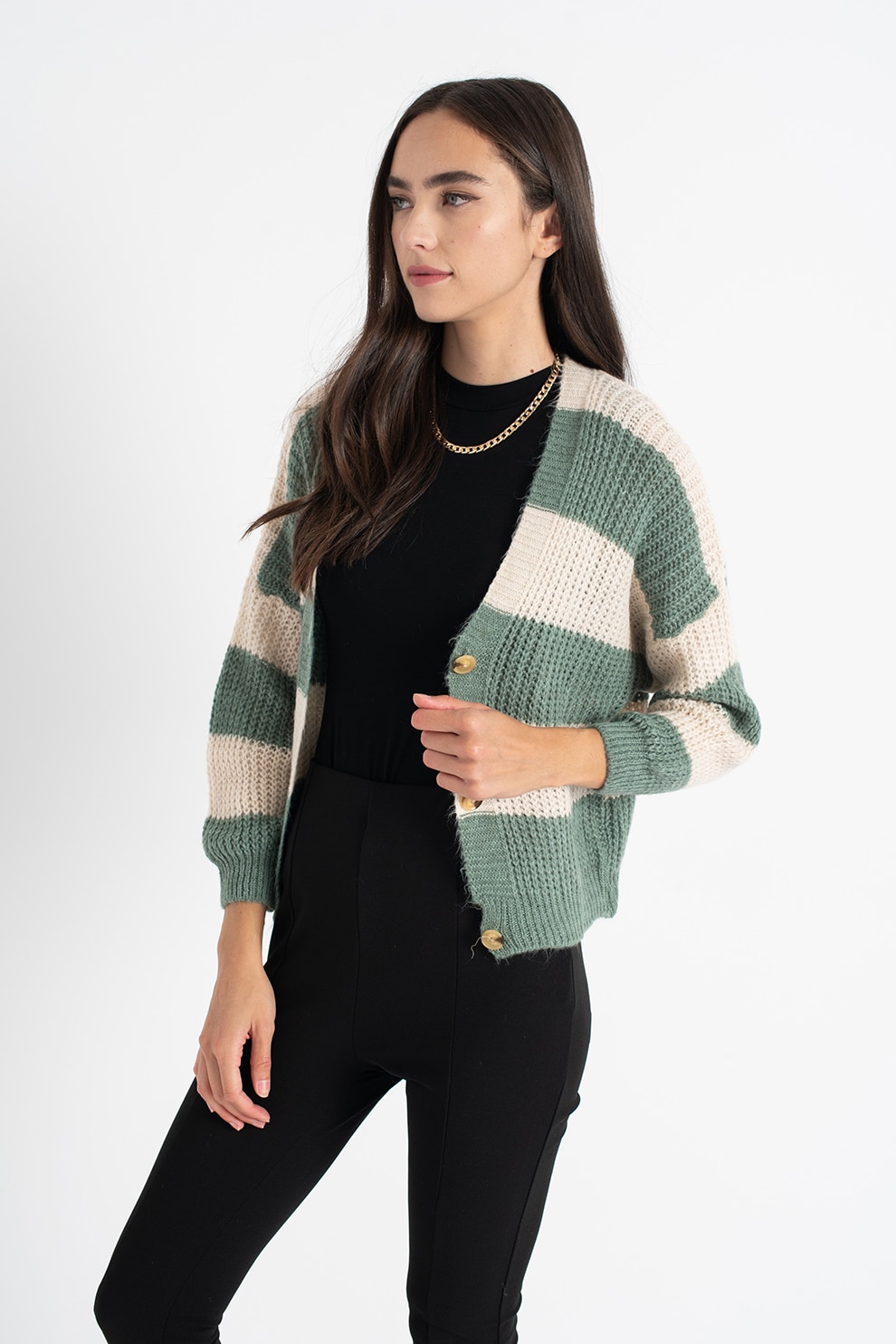 Haily's, Cardigan in dungi Joy, Alb prafuit/Verde marin