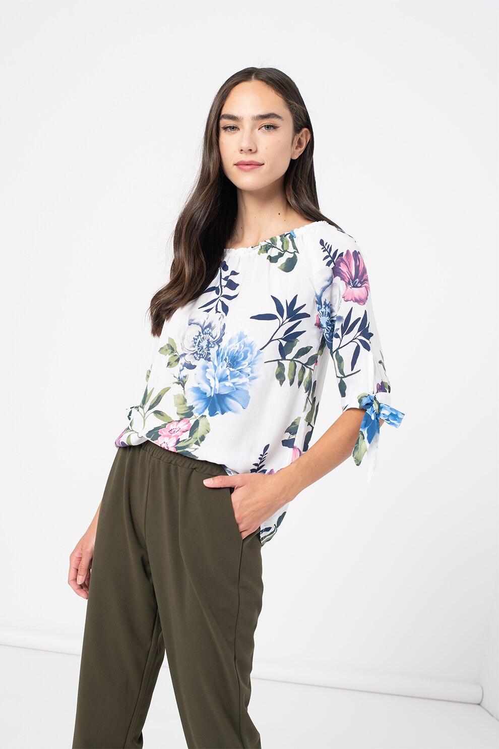 Haily's, Bluza cu decolteu rotund si model floral Lotty, Multicolora