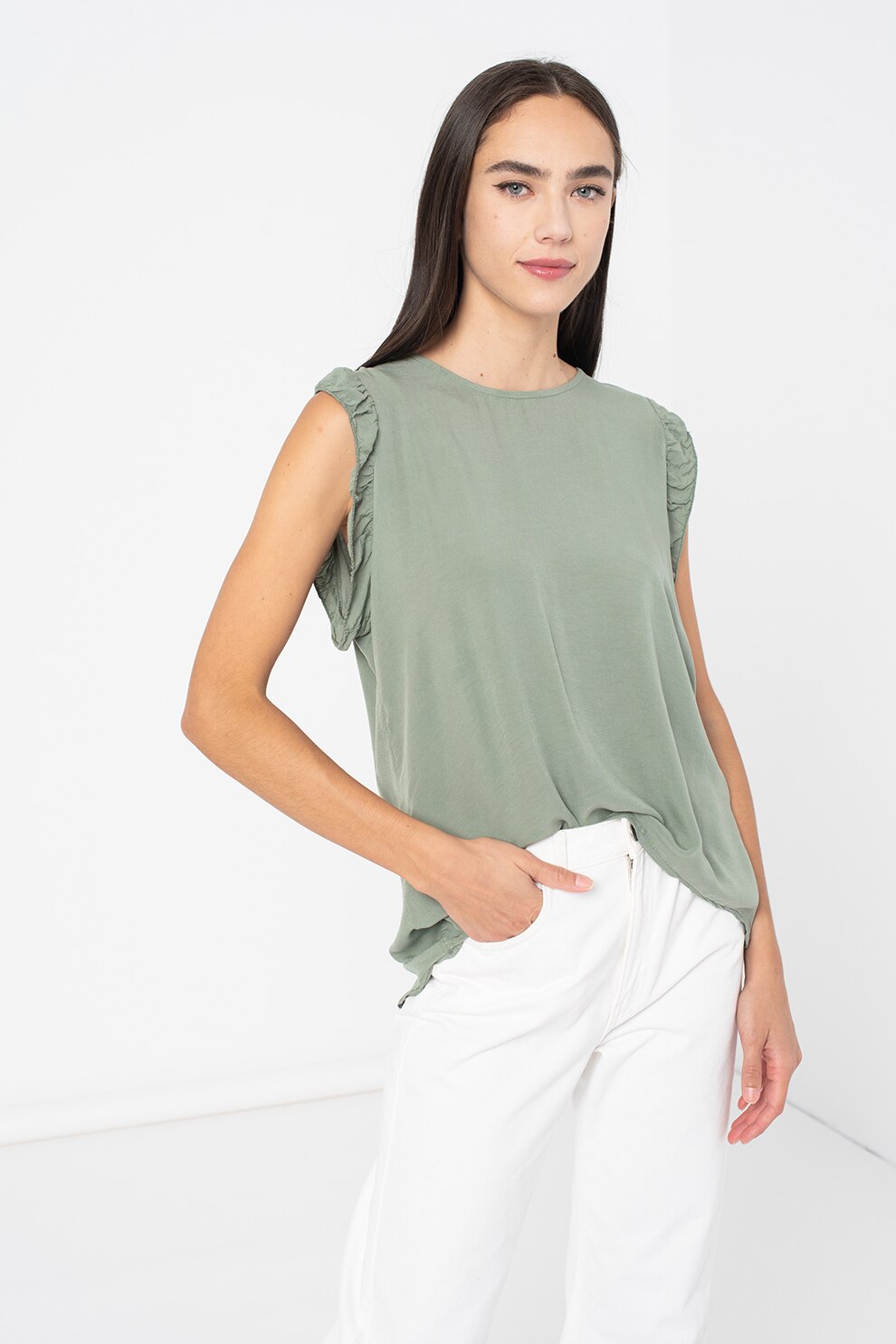 Haily's, Bluza fara maneci, asimetrica Jessica, Verde