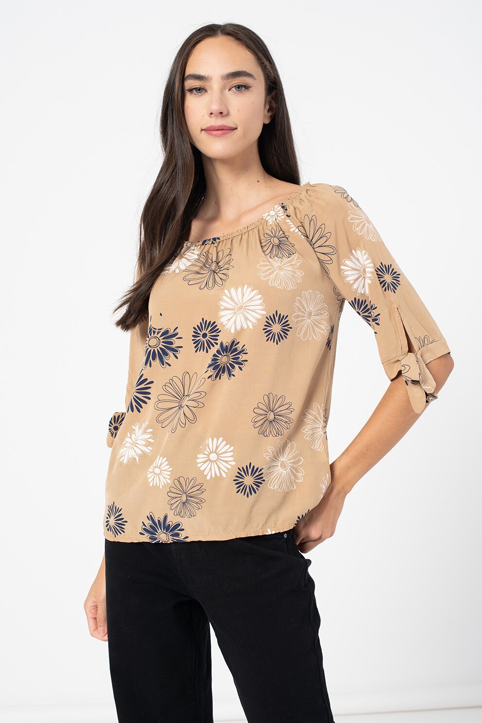 Haily's, Bluza cu imprimeu floral Lotty, Kaki/Alb/Bleumarin inchis