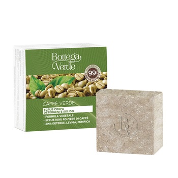 Scrub solid pentru curatarea corpului, cu pudra de cafea si amestec de uleiuri esentiale - Caffè Verde, 75 GR, Bottega Verde Scrub solid pentru curatarea corpului, cu pudra de cafea si amestec de uleiuri esentiale - Caffè Verde, 75 GR, Bottega Verde