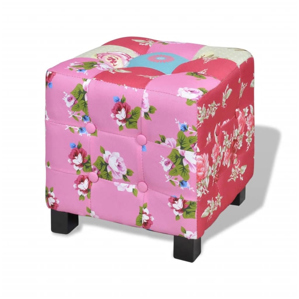 Taburet cu model de petice, vidaXL, Tesatura, 31 x 31 x 33 cm, Multicolour