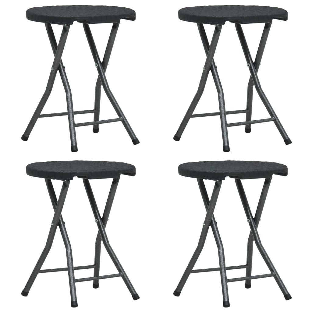 Set 4 tabureti pliabili, vidaXL, Plastic/Otel, 33 x 29,5 x 46 cm, Negru
