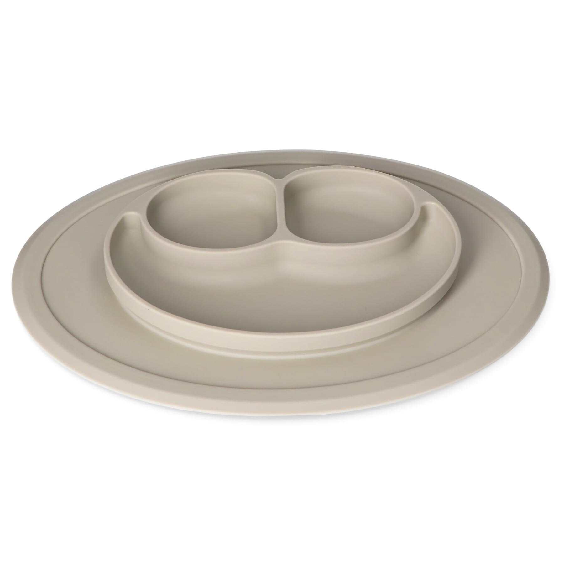 Farfurie din silicon pentru bebelusi Bi-Bi, Trei compartimente, Gri