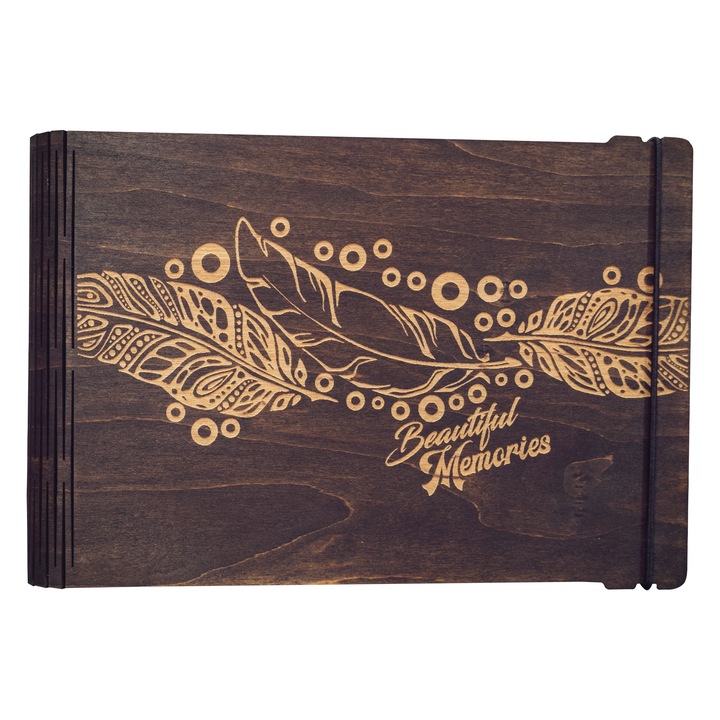 Album foto A5 din lemn, VintageBox, "Memorii - Beautiful Memories ", nuc foarte inchis