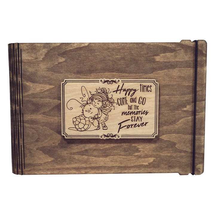 Album foto A5 din lemn, VintageBox, "Fetita si melcul - Happy time ", nuc inchis