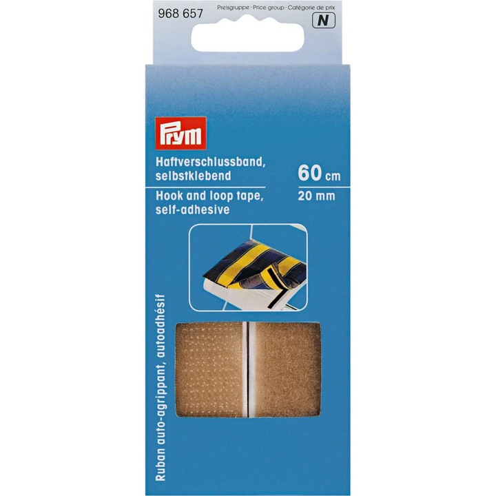 Prym tépőzáras szalag, sün, öntapadós, 60 cm hosszú x 20 mm széles, bézs