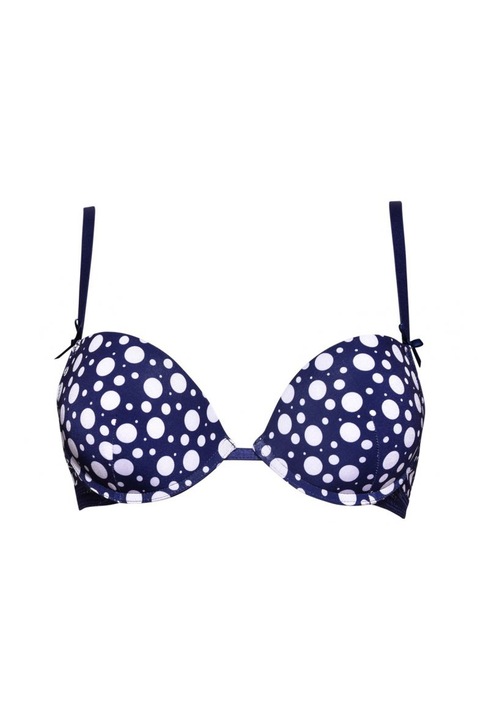 Sutien cu burete subtire si push-up gradual, din microfibra , Intimamoda Pois 6934, Alb/Bleumarin