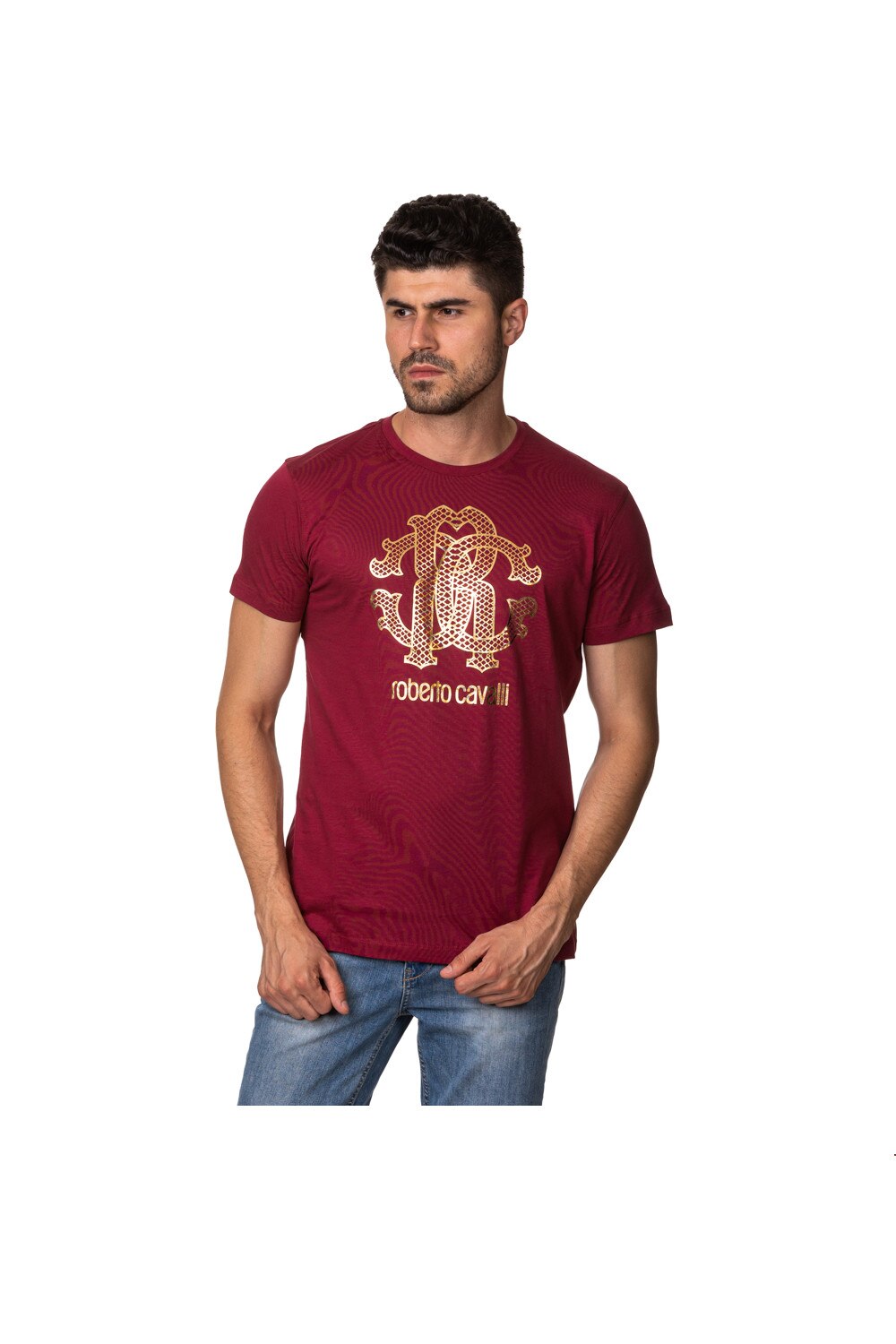 Tricou Roberto Cavalli , model , rotund , bumbac, rosu ,XL
