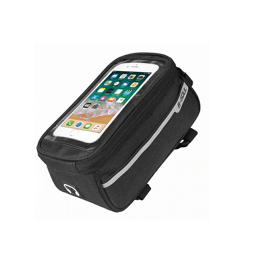 Borseta pentru bicicleta cu husa pentru telefon de 7.5 inch, cu functia touchscreen,cu inchidere tip fermoar si velcro, Negru-gri, BBL2846