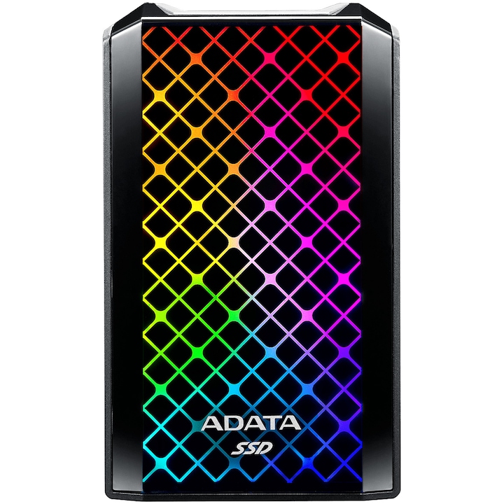 Външен SSD Adata SE900G 512GB, 2.5", USB 3.2 Gen 2x2 Type-C, Подсветка RGB, Черен