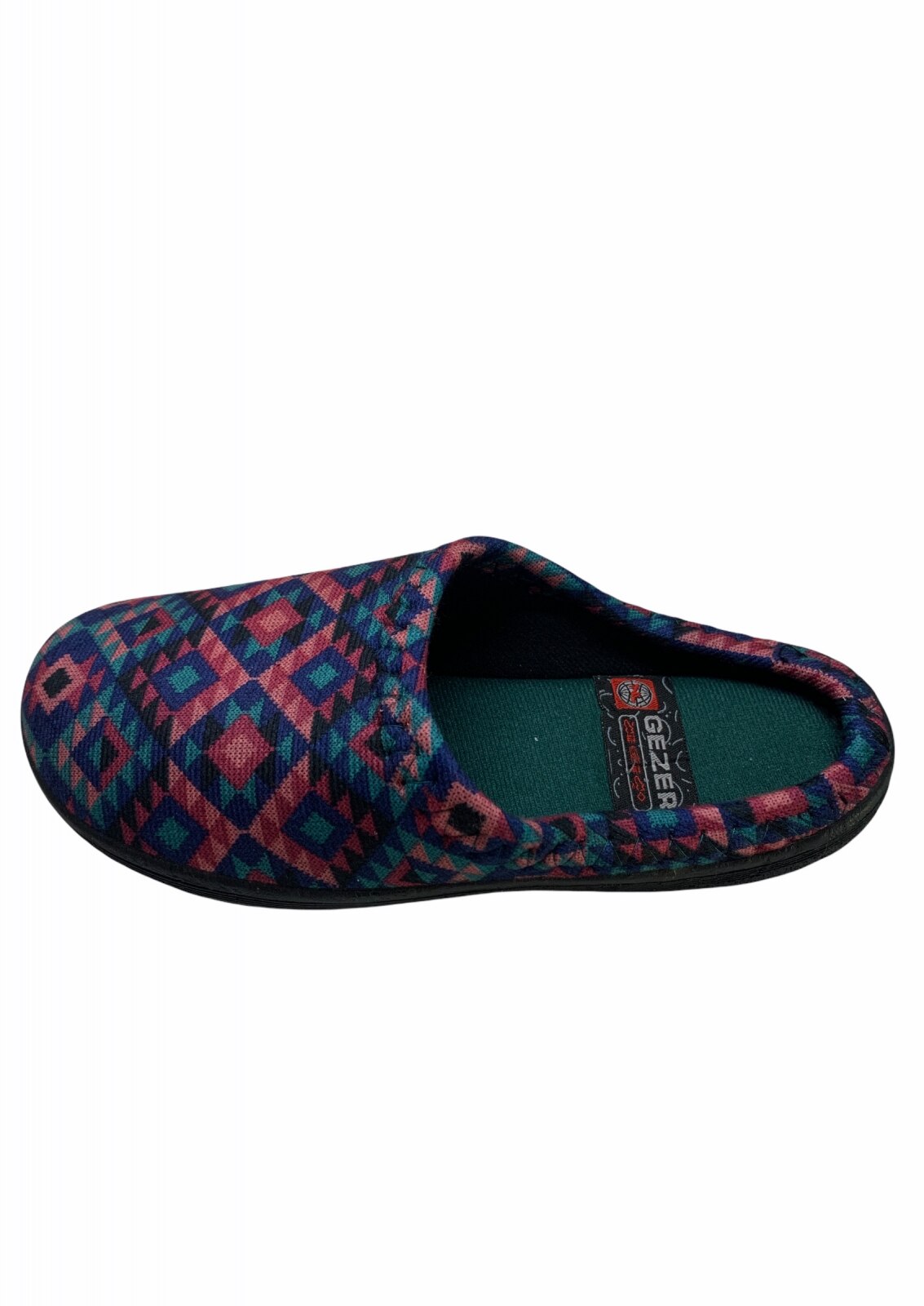 Papuci de casa pentru dama, multicolori, material textil, imprimeu forme geometrice, Multicolor, 40