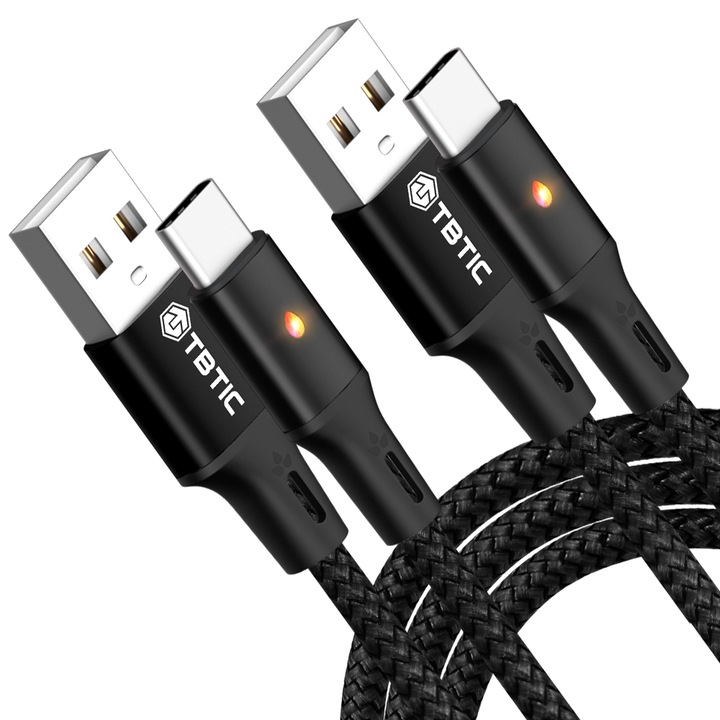 TBTIC adatkábel készlet, 5A, hossza 1m / 2m, gyorstöltő, USB Type C, fekete, 2 db