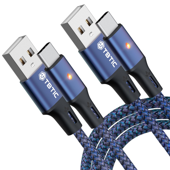 TBTIC Adatkábel készlet, 2 db, 5A, hossza 1m / 2m, gyorstöltő, USB Type C, kék