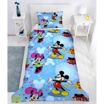 Set 3 piese Lenjerie de pat copii - Mickey & Minnie Albastru - 90 x 200 Set 3 piese Lenjerie de pat copii - Mickey & Minnie Albastru - 90 x 200