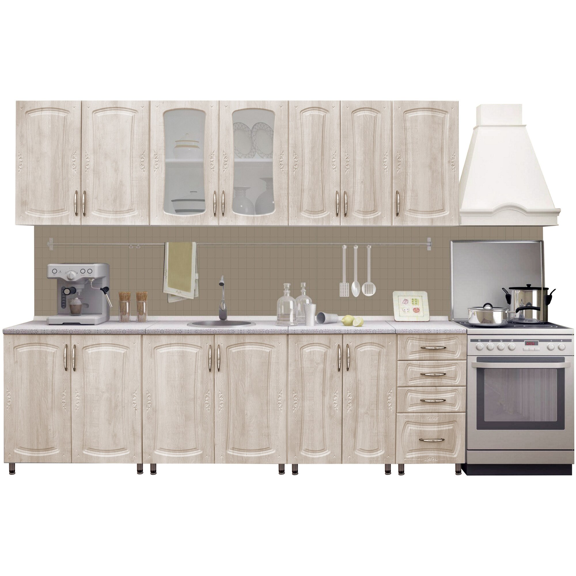 Set bucatarie Bella MDF 2.6, 260x60x210cm, stejar