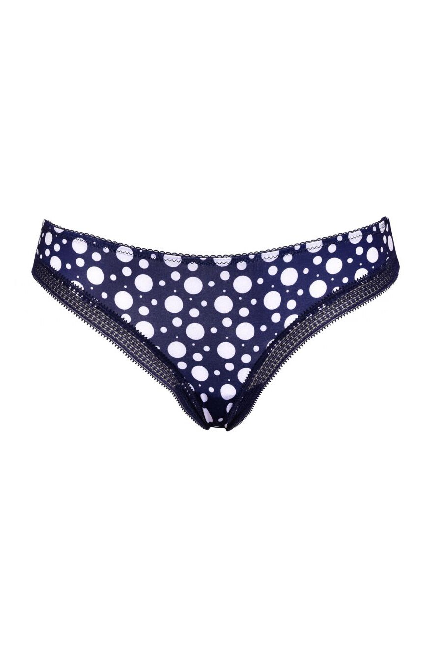 Chiloti din microfibra, model brazilian cu buline, Intimamoda Pois6937, Bleumarin/Alb