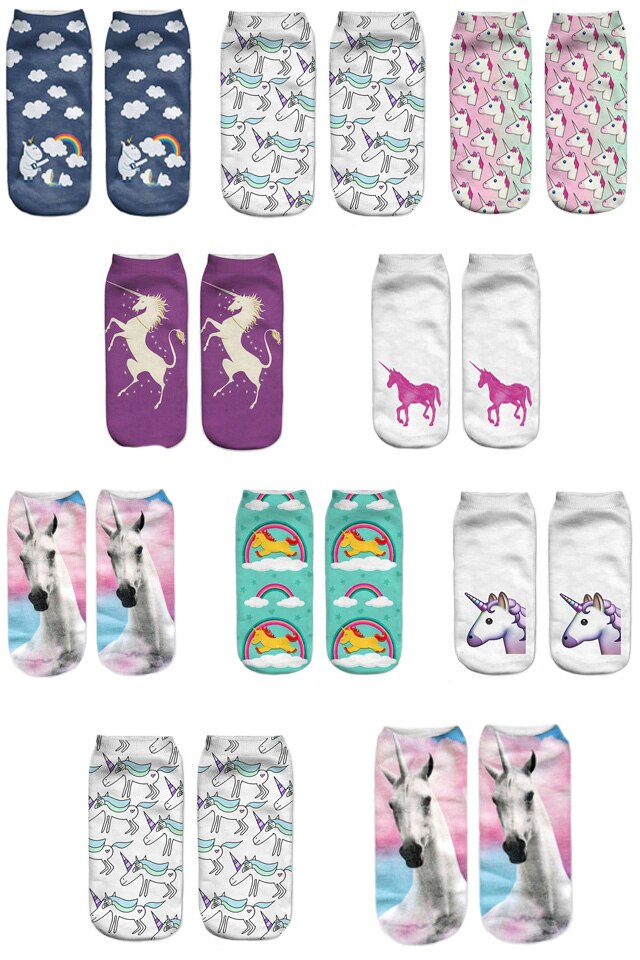 Set 10 sosete imprimate unicorn dama, multicolor, marime universala