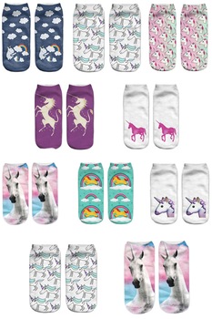 Set 10 sosete imprimate unicorn dama, multicolor, marime universala Set 10 sosete imprimate unicorn dama, multicolor, marime universala