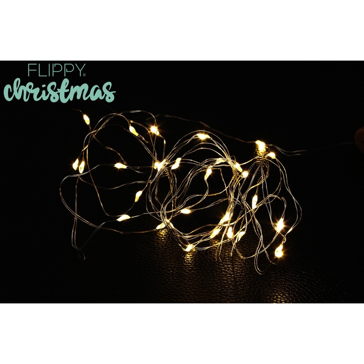 Instalatie Craciun, 1 metru, 10 LED-uri, alb cald, cu baterii, fir cupru, liniar, interior/exterior, Flippy