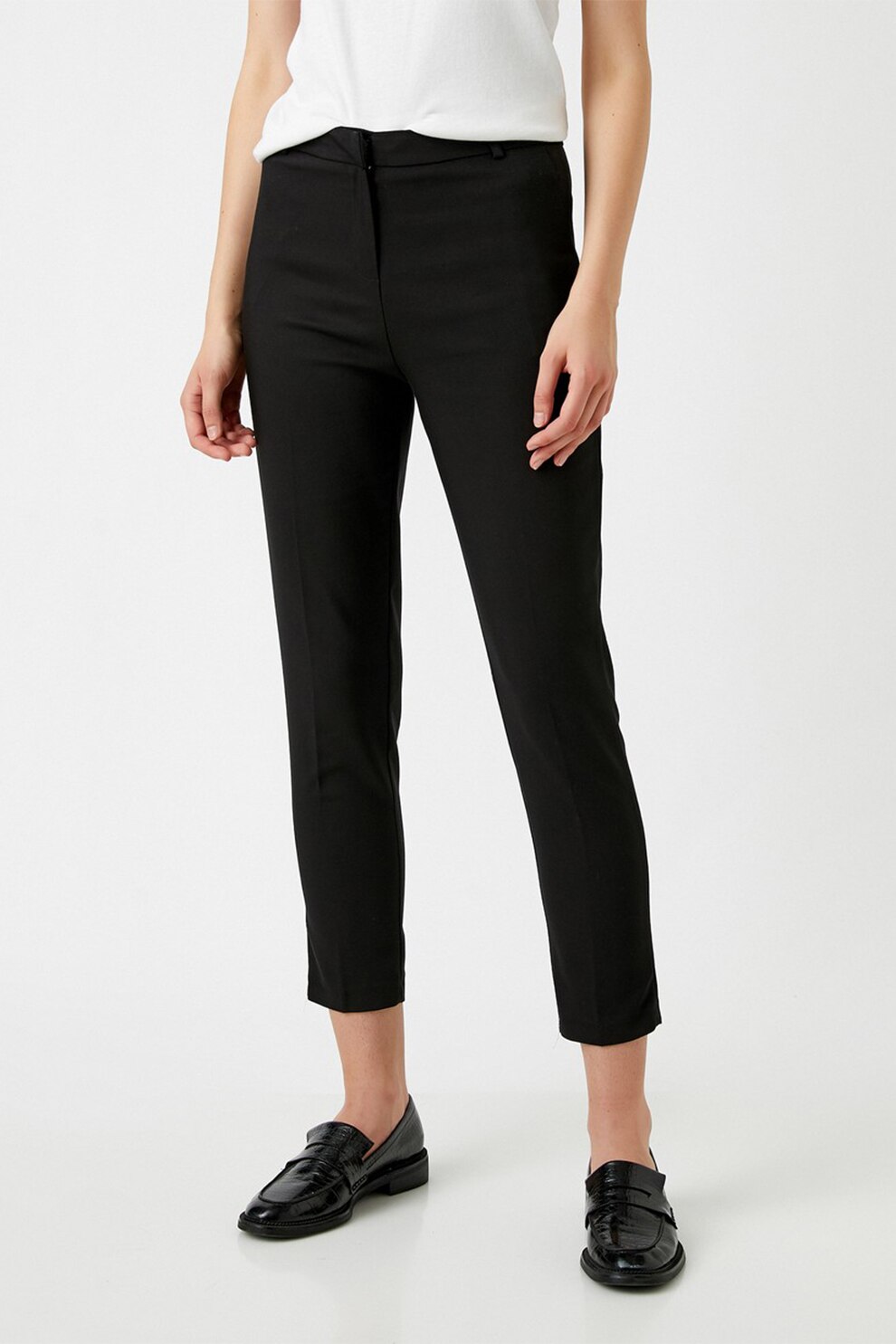 KOTON, Pantaloni slim fit cu talie inalta, Negru