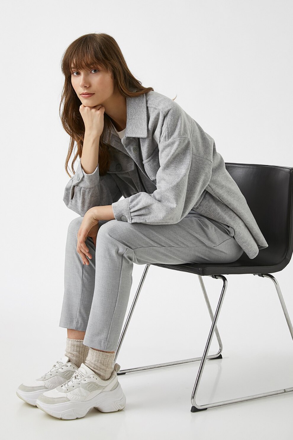 KOTON, Pantaloni sport cu croiala conica si cordon in talie, Gri