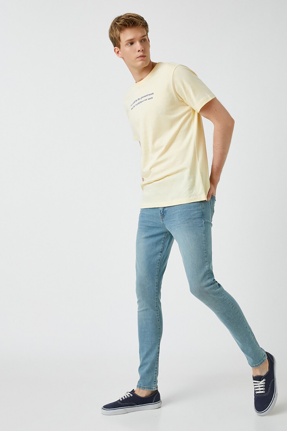 KOTON, Blugi skinny cu aspect decolorat, Albastru petrol