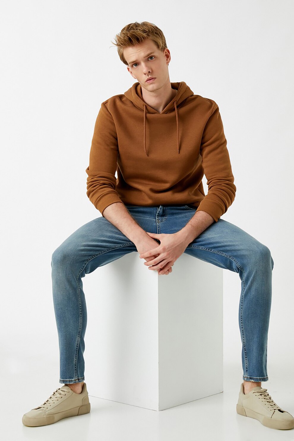 KOTON, Blugi skinny cu aspect decolorat, Albastru inchis