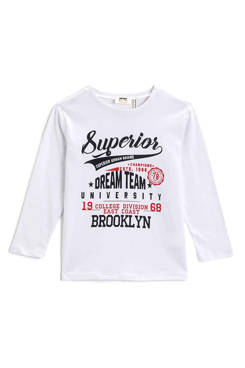 KOTON, Bluza de bumbac cu imprimeu text, Alb/Negru/Rosu caramiziu