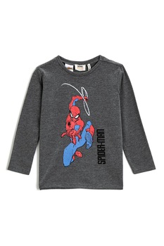 KOTON, Bluza cu decolteu la baza gatului si imprimeu Spiderman, Gri inchis melange/rosu/albastru KOTON, Bluza cu decolteu la baza gatului si imprimeu Spiderman, Gri inchis melange/rosu/albastru