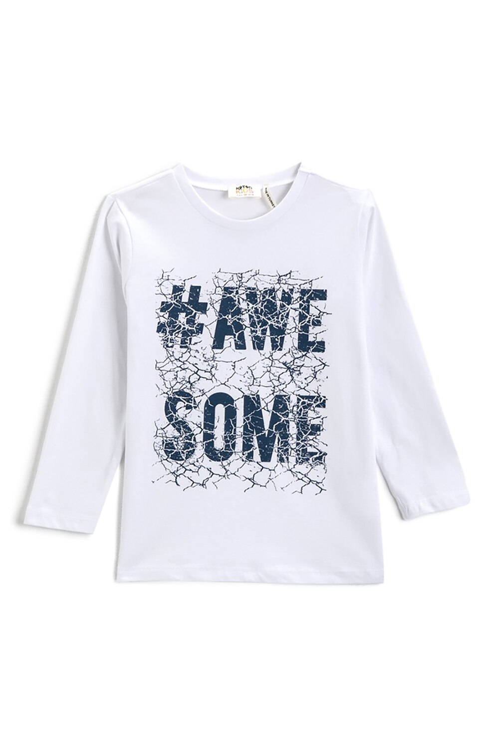 KOTON, Bluza cu imprimeu text, Alb/Bleumarin/Gri, 98-104 CM