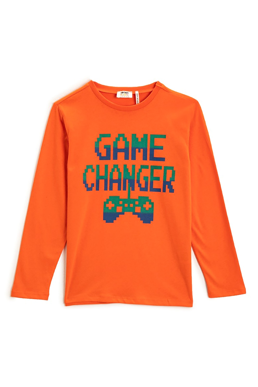 KOTON, Bluza cu imprimeu text, Oranj/Verde inchis/Bleumarin, 104-110 CM