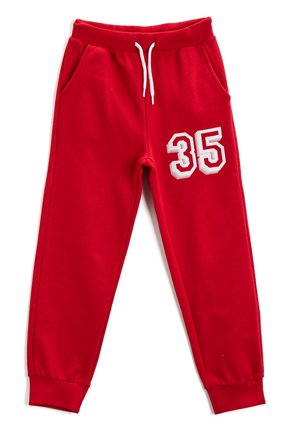 KOTON, Pantaloni sport din bumbac cu snur in talie, Rosu/Alb