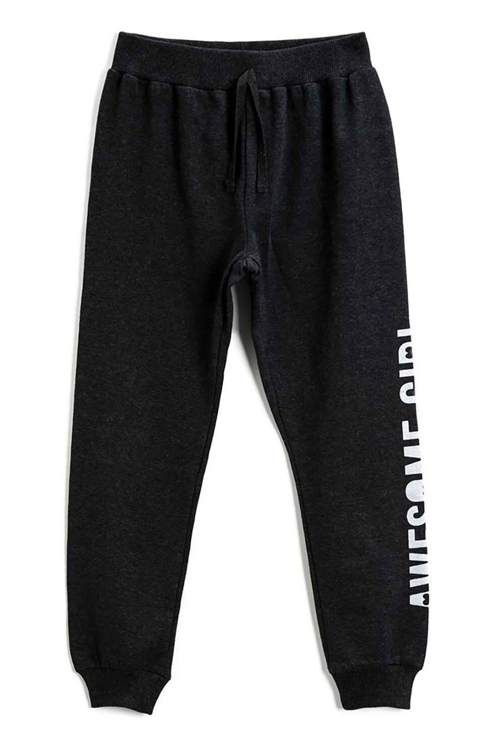 KOTON, Pantaloni sport cu imprimeu text contrastant, Negru stins/Alb