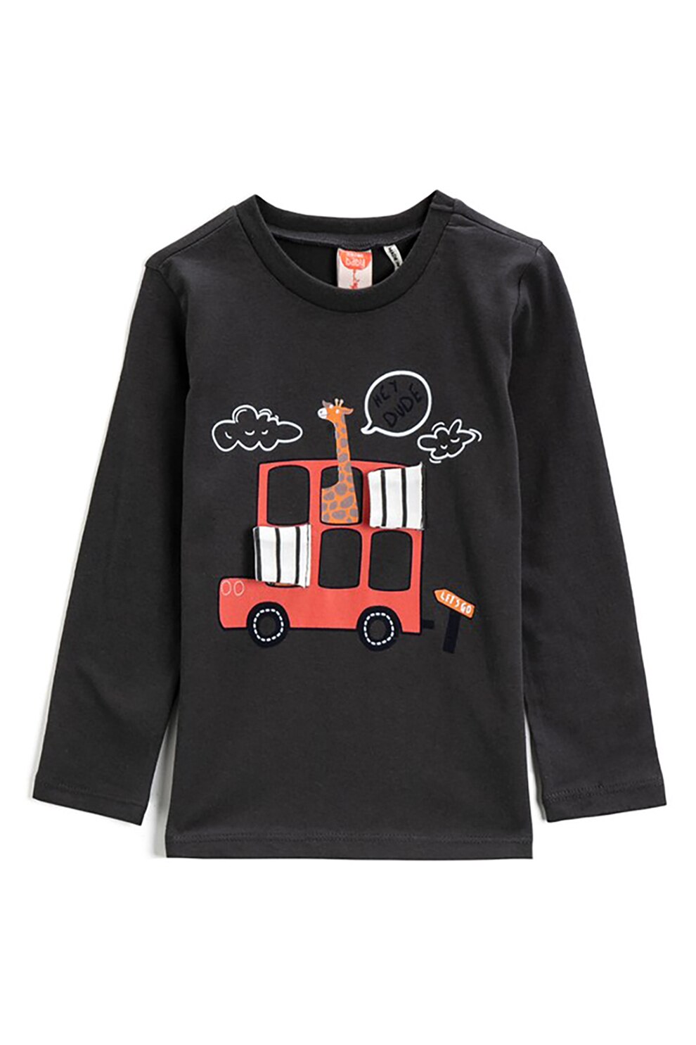 KOTON, Bluza cu imprimeu si maneci lungi, Gri antracit/Oranj, 62-68 CM