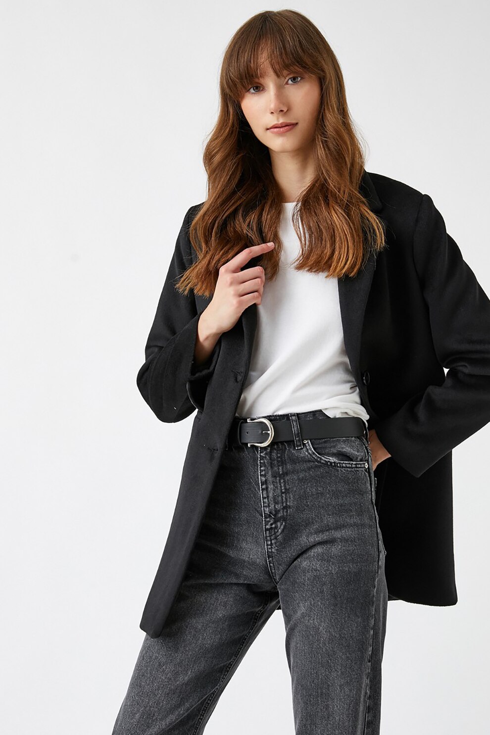 KOTON, Haina din amestec de lana cu revere decupate, Negru